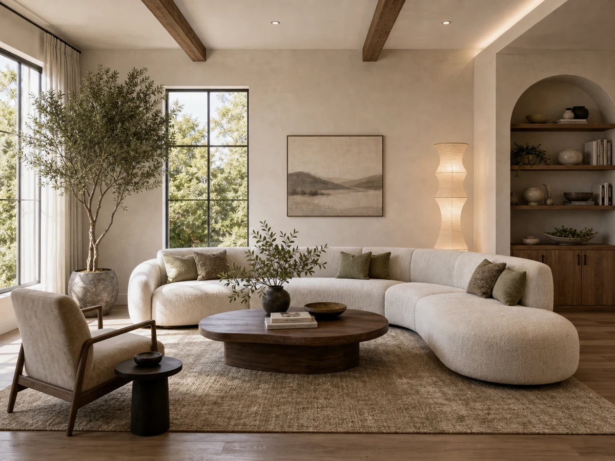 Warm organic living room AI interior design concept